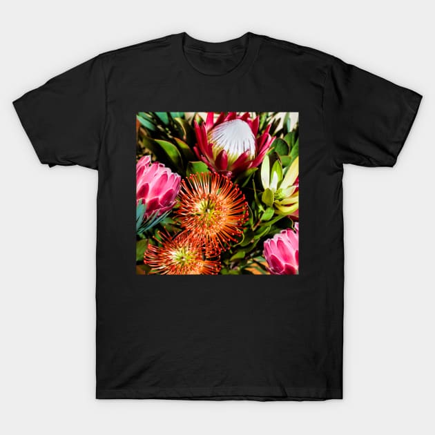 Colourful Protea Flowers in Loose Arrangement T-Shirt by scotch